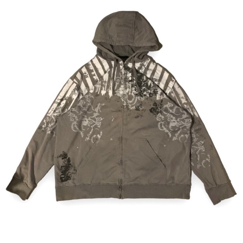 Rare Y2K Oakley Fallen Angel Distressed Zip Up Hoodie 2XL